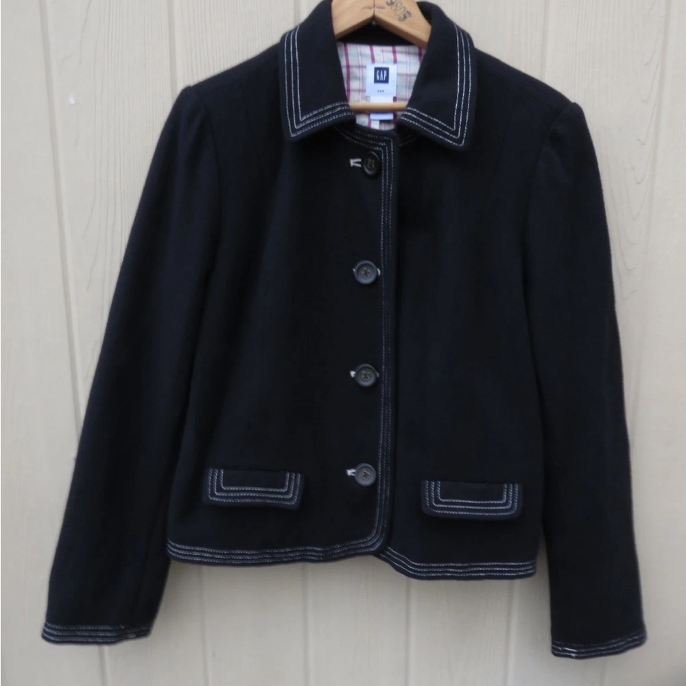 GAP Black Pea Coat with White Stitching